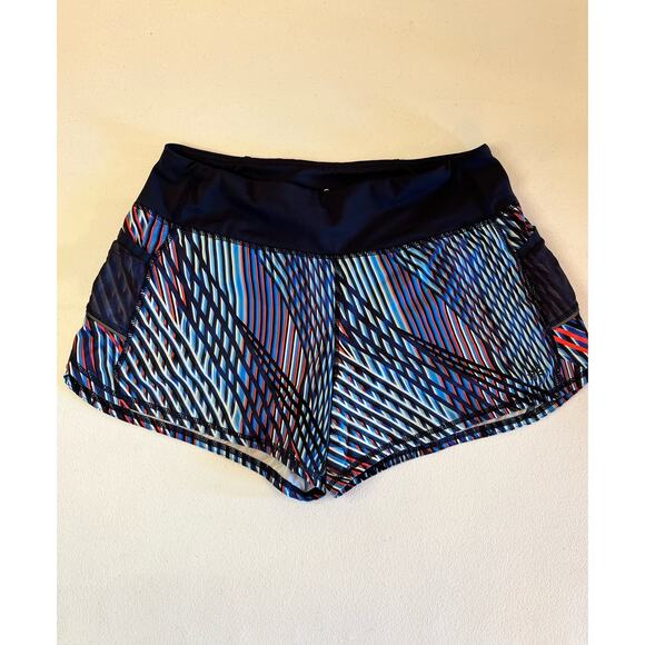 ATHLETA Jigsaw Ready Set Go Shorts Blue Coral Stripes Size Small - Picture 1 of 5